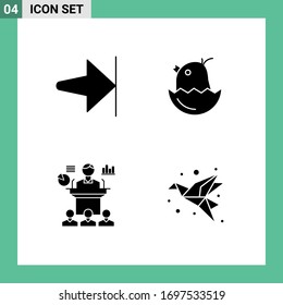 4 Universal Solid Glyphs Set for Web and Mobile Applications arrow; convention; chicken; happy; seminar Editable Vector Design Elements