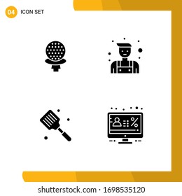 4 Universal Solid Glyphs Set for Web and Mobile Applications golf; cooking; hotel; repairman; spatula Editable Vector Design Elements