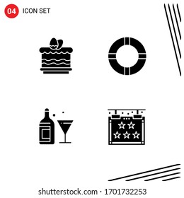 4 Universal Solid Glyphs Set for Web and Mobile Applications cack; bottle; egg; lifebuoy; five Editable Vector Design Elements