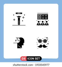 4 Universal Solid Glyphs Set for Web and Mobile Applications biology; disorder; laboratory; presentation; human Editable Vector Design Elements