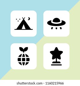 4 universe icons in vector set. ufo, star, planet and tent night illustration for web and graphic design