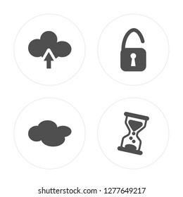4 Upload, Cloud, Unlock, Hourglass modern icons on round shapes, vector illustration, eps10, trendy icon set.