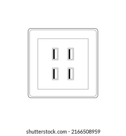 4 USB Ports Wall Socket Charger Electrical Panel Power Outlet, Outline style Vector illustration