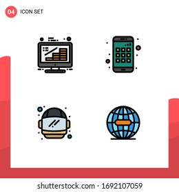 4 User Interface Filledline Flat Color Pack of modern Signs and Symbols of business; helmet; growth; device; earth Editable Vector Design Elements