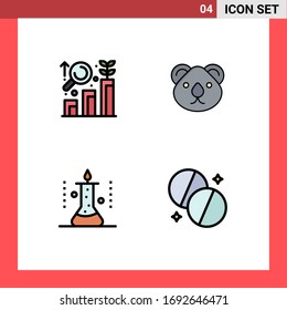 4 User Interface Filledline Flat Color Pack of modern Signs and Symbols of research; laboratory; growth; citysets; science Editable Vector Design Elements