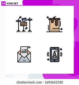 4 User Interface Filledline Flat Color Pack of modern Signs and Symbols of drum; envelope; birthday; party; invitation Editable Vector Design Elements