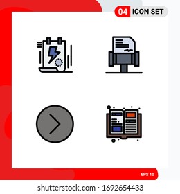 4 User Interface Filledline Flat Color Pack of modern Signs and Symbols of document; media; bolt; law; multimedia Editable Vector Design Elements
