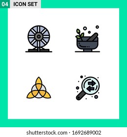 4 User Interface Filledline Flat Color Pack of modern Signs and Symbols of biochemistry; celtic; laboratory; mortar; flower Editable Vector Design Elements