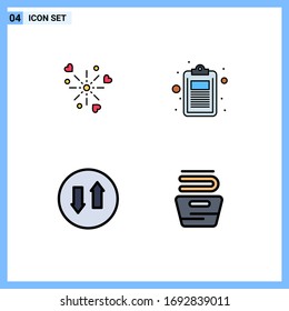 4 User Interface Filledline Flat Color Pack of modern Signs and Symbols of fireworks; arrows; love; education; streaming Editable Vector Design Elements
