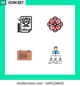 4 User Interface Filledline Flat Color Pack of modern Signs and Symbols of page; date; file; flower; year Editable Vector Design Elements