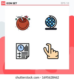4 User Interface Filledline Flat Color Pack of modern Signs and Symbols of beach; page; juice; globe; report Editable Vector Design Elements