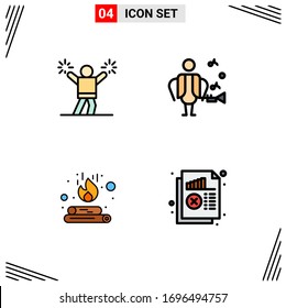 4 User Interface Filledline Flat Color Pack of modern Signs and Symbols of cheerleader; fire; fan; singer; document Editable Vector Design Elements