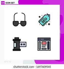 4 User Interface Filledline Flat Color Pack of modern Signs and Symbols of glasses; photo; web; seo; communication Editable Vector Design Elements