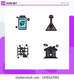 4 User Interface Filledline Flat Color Pack of modern Signs and Symbols of bottle; abacus; green; instrument; calculator Editable Vector Design Elements