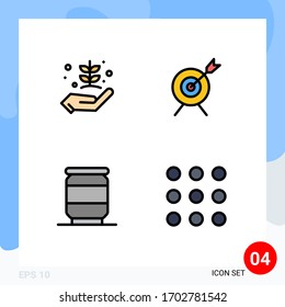 4 User Interface Filledline Flat Color Pack of modern Signs and Symbols of agriculture; can; give; aim; call Editable Vector Design Elements