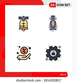 4 User Interface Filledline Flat Color Pack of modern Signs and Symbols of ball; discount; usa; game; shopping Editable Vector Design Elements