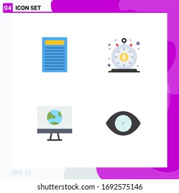 4 User Interface Flat Icon Pack of modern Signs and Symbols of book; computer; finance; money; internet Editable Vector Design Elements