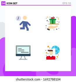 4 User Interface Flat Icon Pack of modern Signs and Symbols of clock; present; people; gift; monitor Editable Vector Design Elements
