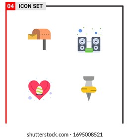 4 User Interface Flat Icon Pack of modern Signs and Symbols of letter box; egg; box; music; love Editable Vector Design Elements