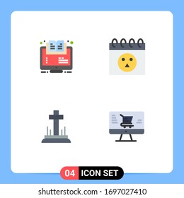 4 User Interface Flat Icon Pack of modern Signs and Symbols of learning; celebration; webinar; calendar; cross Editable Vector Design Elements