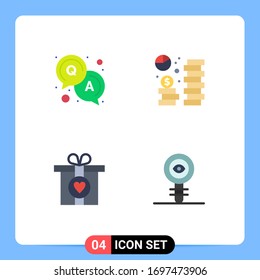4 User Interface Flat Icon Pack of modern Signs and Symbols of answer; love; coin; economy; biology Editable Vector Design Elements