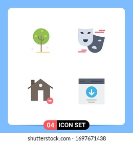 4 User Interface Flat Icon Pack of modern Signs and Symbols of blooming; buildings; lotus flower; comedy; estate Editable Vector Design Elements