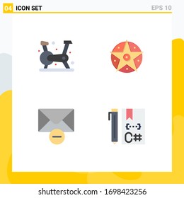 4 User Interface Flat Icon Pack of modern Signs and Symbols of cycling; mail; gym; project; c Editable Vector Design Elements