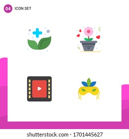 4 User Interface Flat Icon Pack of modern Signs and Symbols of alternative; cienma tape; herbal; love; cinematography Editable Vector Design Elements