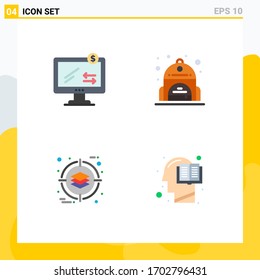 4 User Interface Flat Icon Pack of modern Signs and Symbols of online; management; shopping; back bag; book Editable Vector Design Elements