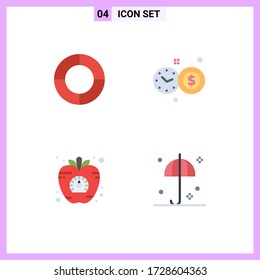 4 User Interface Flat Icon Pack of modern Signs and Symbols of chart; vegetable; clock; apple; protection Editable Vector Design Elements