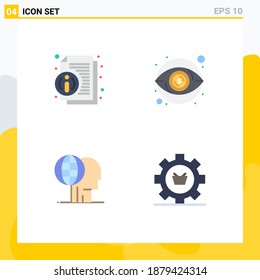 4 User Interface Flat Icon Pack of modern Signs and Symbols of about; finance; news; visibility; marketing Editable Vector Design Elements
