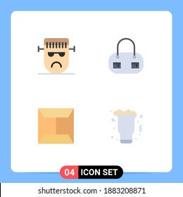 4 User Interface Flat Icon Pack of modern Signs and Symbols of cartoon; post; frankenstein; fashion; night Editable Vector Design Elements