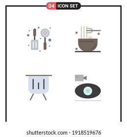 4 User Interface Flat Icon Pack of modern Signs and Symbols of kitchen; finance; cooking; meal; performance Editable Vector Design Elements