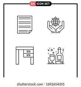 4 User Interface Line Pack of modern Signs and Symbols of data; decor; page; protect; furniture Editable Vector Design Elements