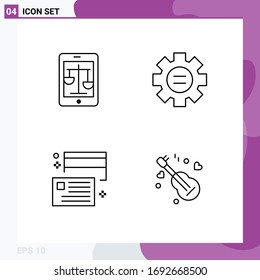 4 User Interface Line Pack de modernos carteles y símbolos de tribunales; préstamos; legal; educación; elementos de diseño de vectores editables en efectivo