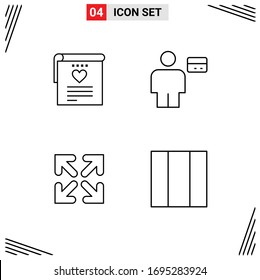 4 User Interface Line Pack of modern Signs and Symbols of file; arrow; heart; card; move Editable Vector Design Elements