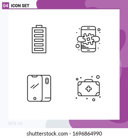 4 User Interface Line Pack of modern Signs and Symbols of battery; phone; energy; marketing; mobile Editable Vector Design Elements