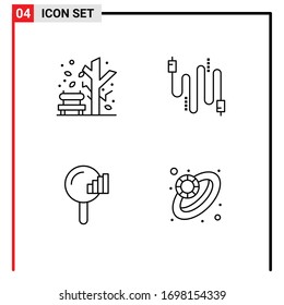 4 User Interface Line Pack of modern Signs and Symbols of autumn; search; tree; cables; signal Editable Vector Design Elements