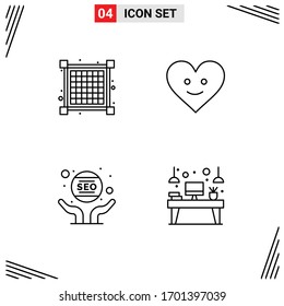 4 User Interface Line Pack mit modernen Zeichen und Rastersymbolen; seo; Liebe; Unternehmen; Design-Elemente für Vektorillustrationen mit Schreibtisch bearbeiten