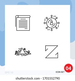 4 User Interface Line Pack of modern Signs and Symbols of student; landscape; student notes; marketing network; tree Editable Vector Design Elements