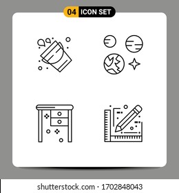 4 User Interface Line Pack of modern Signs and Symbols of bucket; office; tool; science; working desk Editable Vector Design Elements