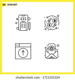 4 User Interface Line Pack of modern Signs and Symbols of marketing; web; currency; transformation; application Editable Vector Design Elements