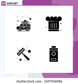 4 User Interface Solid Glyph Pack of modern Signs and Symbols of camping; hammer; bus; chef hat; meat Editable Vector Design Elements