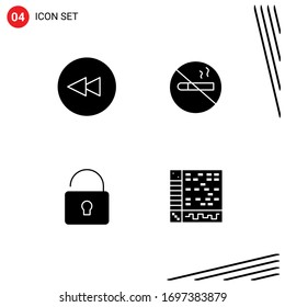 4 User Interface Solid Glyph Pack of modern Signs and Symbols of backward; security; smoking; health; application Editable Vector Design Elements