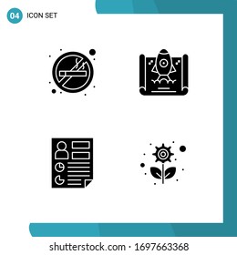 4 User Interface Solid Glyph Pack of modern Signs and Symbols of cigarette; document; smoking; rocket; report Editable Vector Design Elements