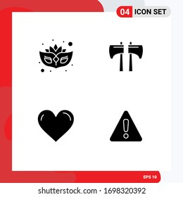 4 User Interface Solid Glyph Pack of modern Signs and Symbols of carnival; like; axe; tool; report Editable Vector Design Elements