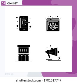 4 User Interface Solid Glyph Pack of modern Signs and Symbols of mobile; property; trade; architecture; advertising Editable Vector Design Elements