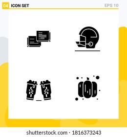 4 User Interface Solid Glyph Pack of modern Signs and Symbols of chat; drink; popup; baseball; glass Editable Vector Design Elements