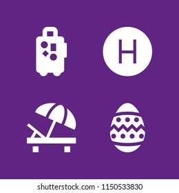 4 vacation icons in vector set. sunbed, holiday, hotel and tourism illustration for web and graphic design