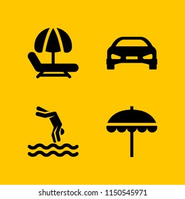 4 vacation icons in vector set. car, summer and hammock illustration for web and graphic design